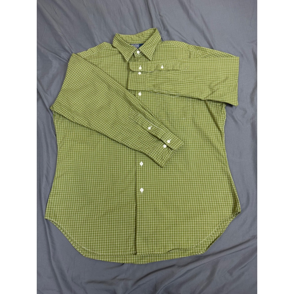 Polo Ralph Lauren Warwick Shirt Mens 16 32/33 Olive Green Grid Check Vintage - Picture 8 of 13